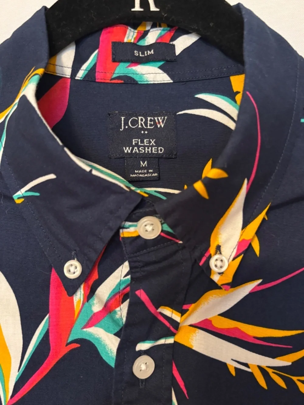 J.Crew Slim Fit Tropical Floral Button Shirt Navy Short Sleeve Men M